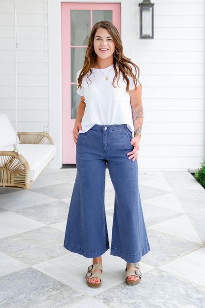 Door Buster! Zenana High Rise Cropped Gaucho Denim Pants