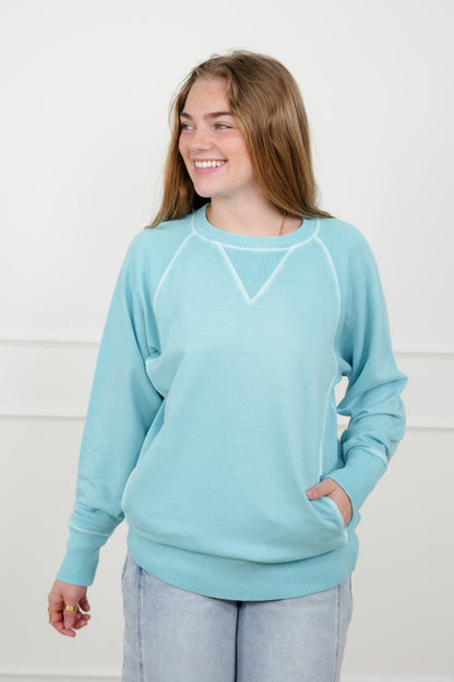 Door Buster! Zenana Pigment Dyed French Terry Pullover with Pockets