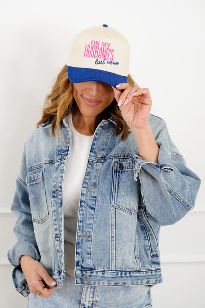 On My Husband's Last Nerve Vintage Trucker Hat