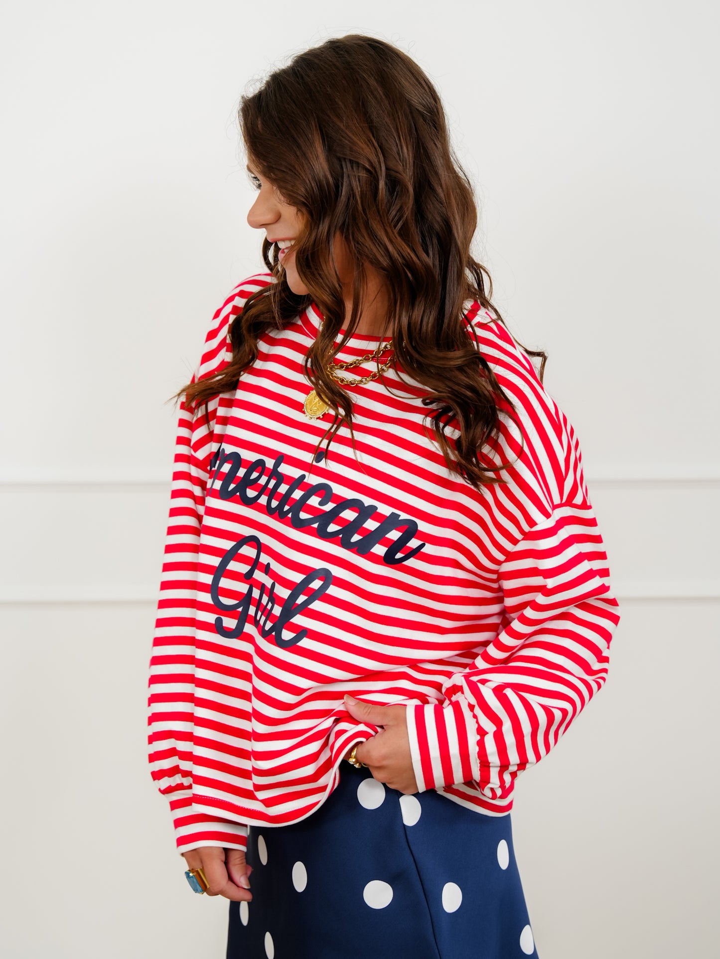 Stripe Long Sleeve "American Girl" Top