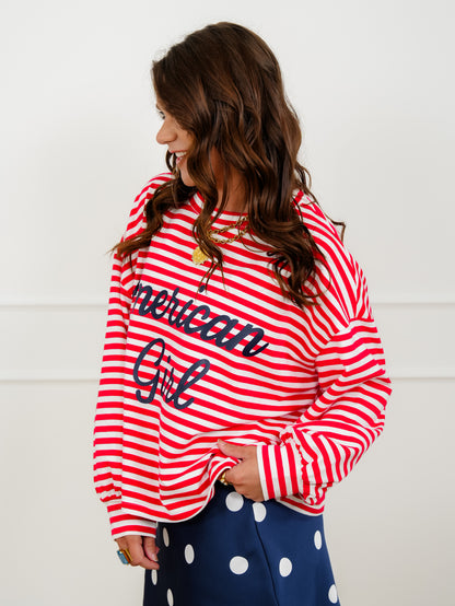 Stripe Long Sleeve "American Girl" Top