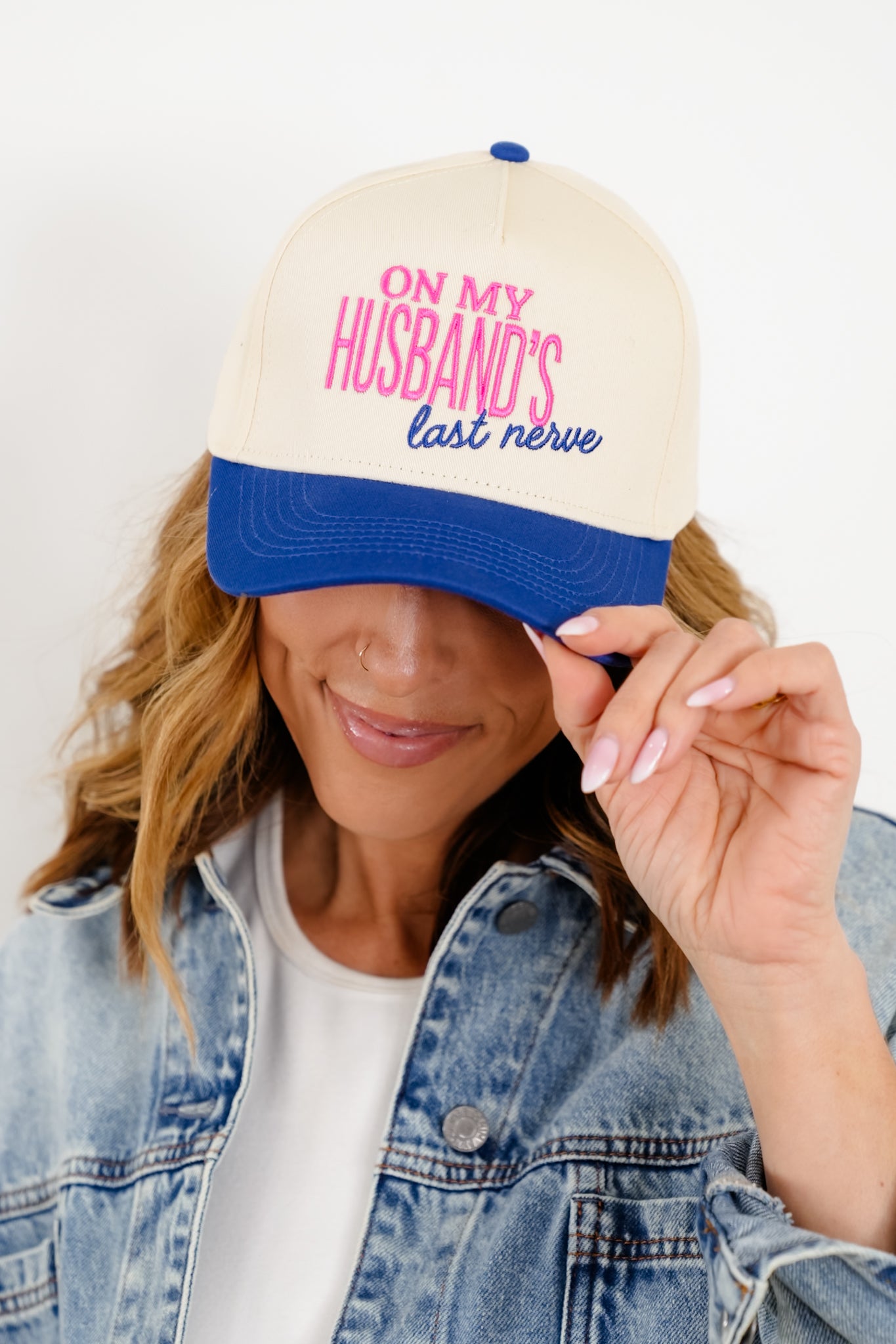 On My Husband's Last Nerve Vintage Trucker Hat