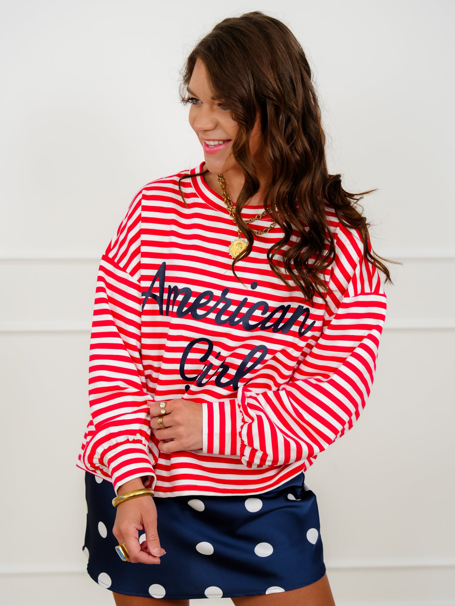 Stripe Long Sleeve "American Girl" Top
