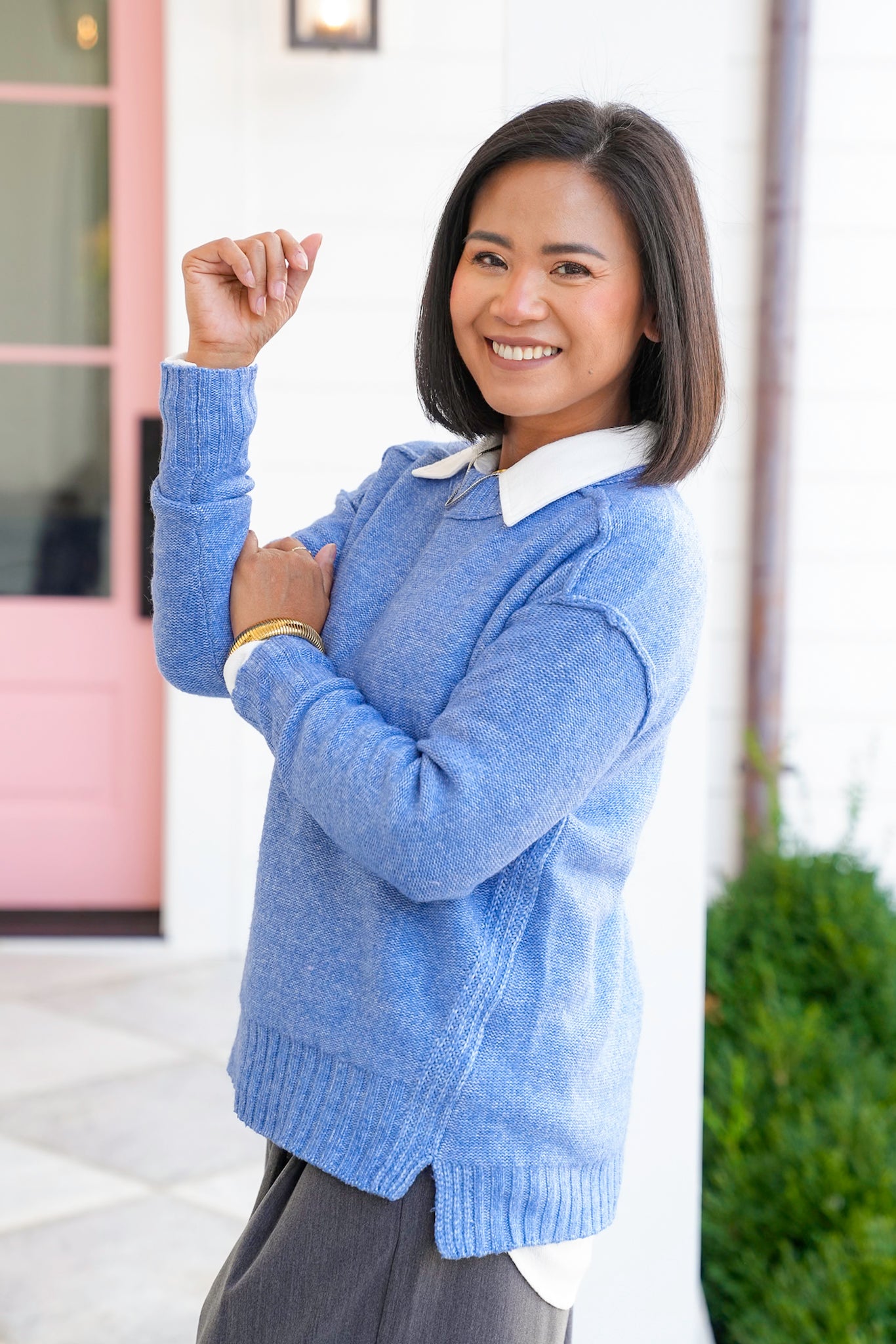 Long Sleeve Pullover Sweater with Reverse Seams