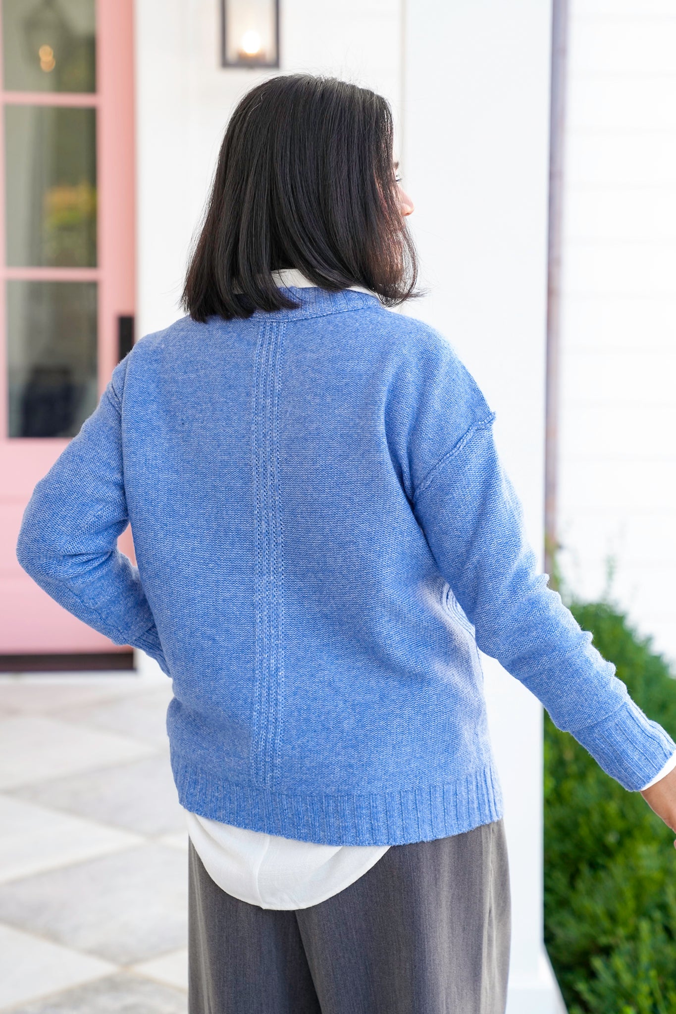 Long Sleeve Pullover Sweater with Reverse Seams