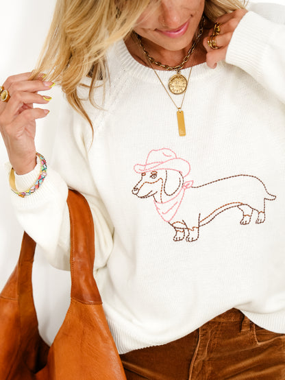 Long Sleeve Cowboy Dachshund Pullover Sweater