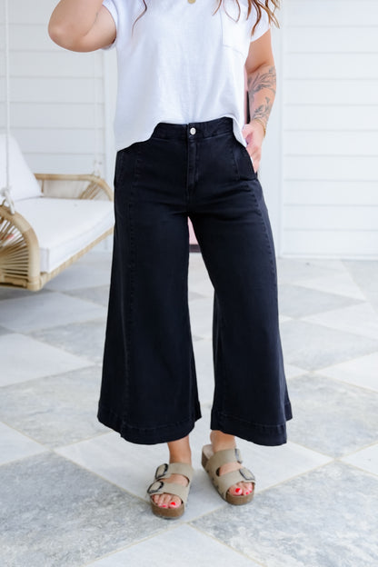 Door Buster! Zenana High Rise Cropped Gaucho Denim Pants