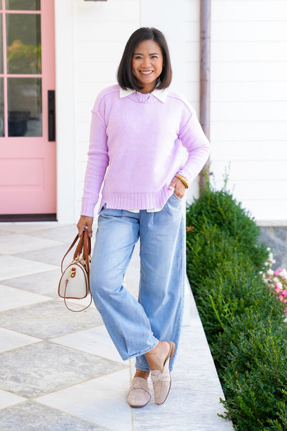 Long Sleeve Pullover Sweater with Reverse Seams