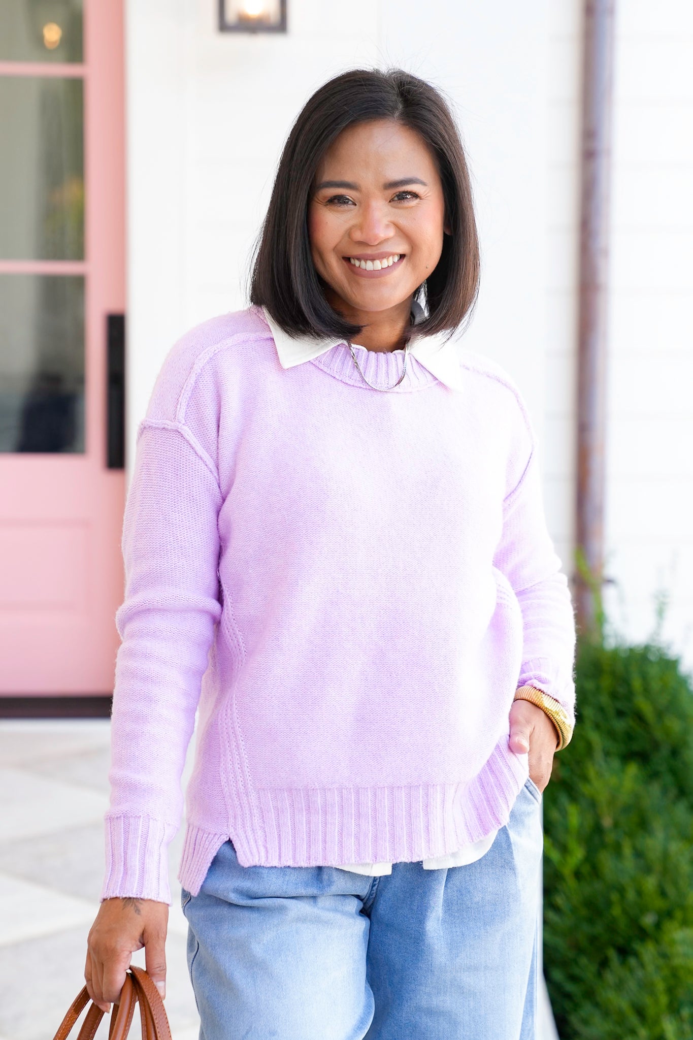 Long Sleeve Pullover Sweater with Reverse Seams