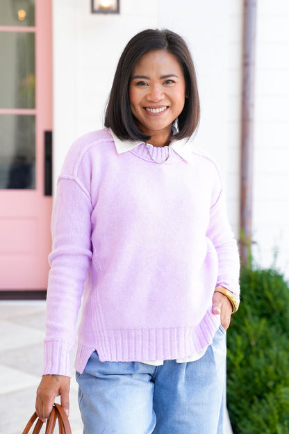 Long Sleeve Pullover Sweater with Reverse Seams