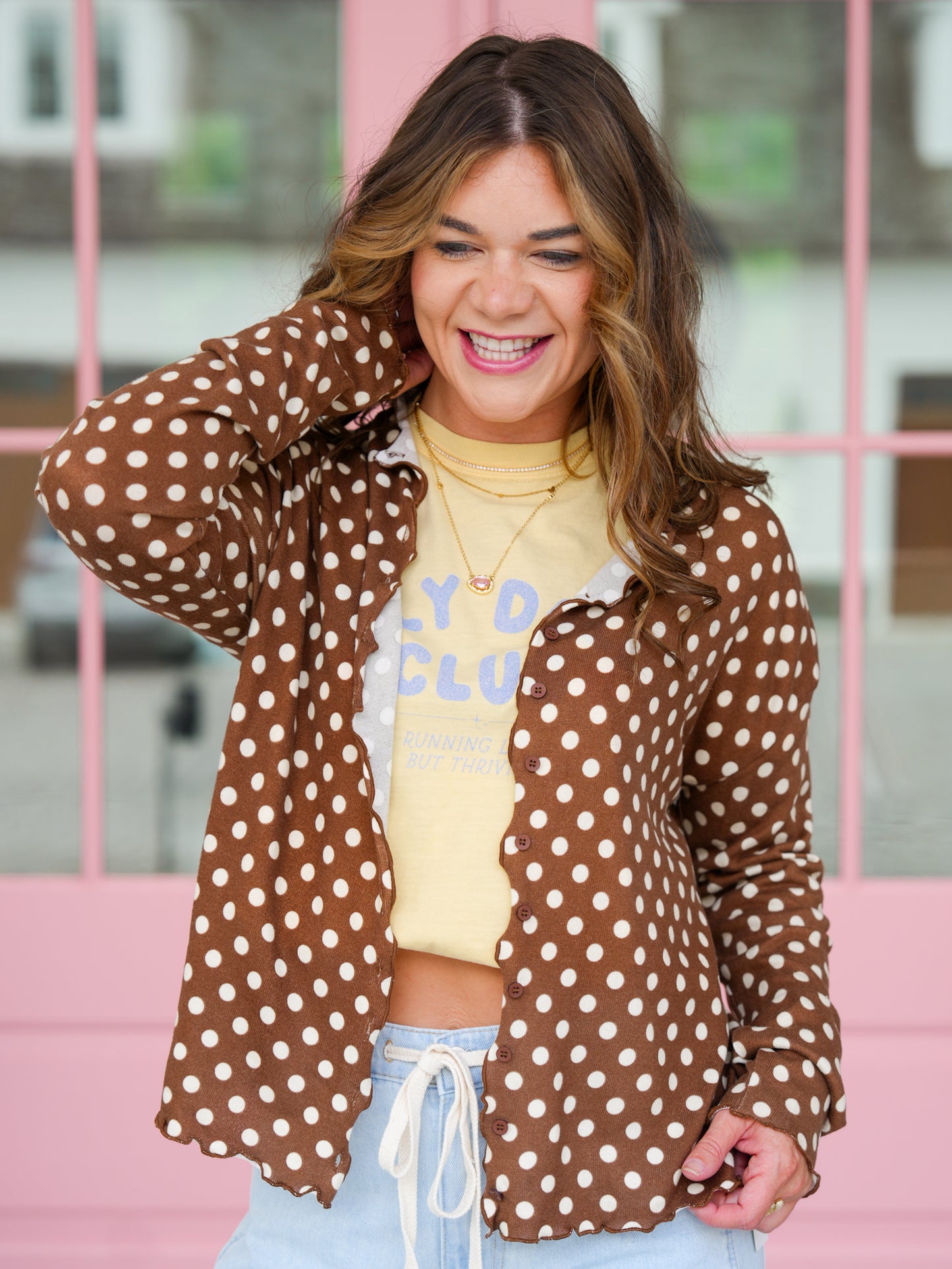 Polka Dot Long Sleeve Button Down Cardigan