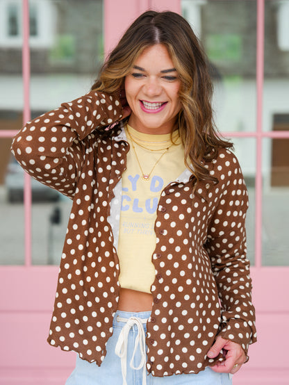 Polka Dot Long Sleeve Button Down Cardigan