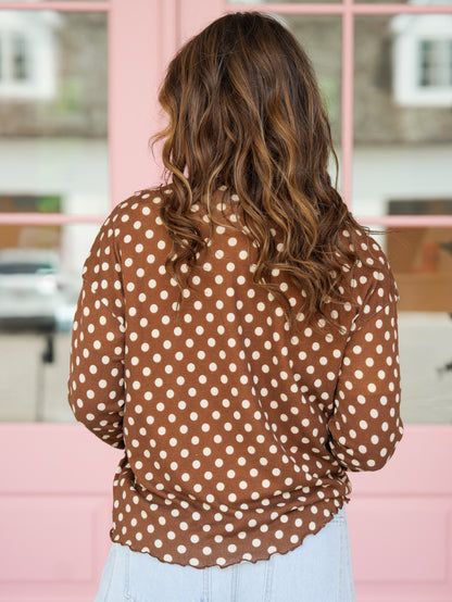 Polka Dot Long Sleeve Button Down Cardigan