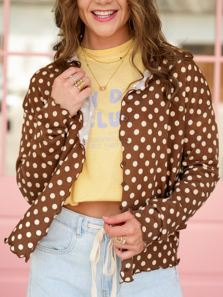 Polka Dot Long Sleeve Button Down Cardigan - Freckled Poppy