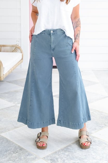 Door Buster! Zenana High Rise Cropped Gaucho Denim Pants