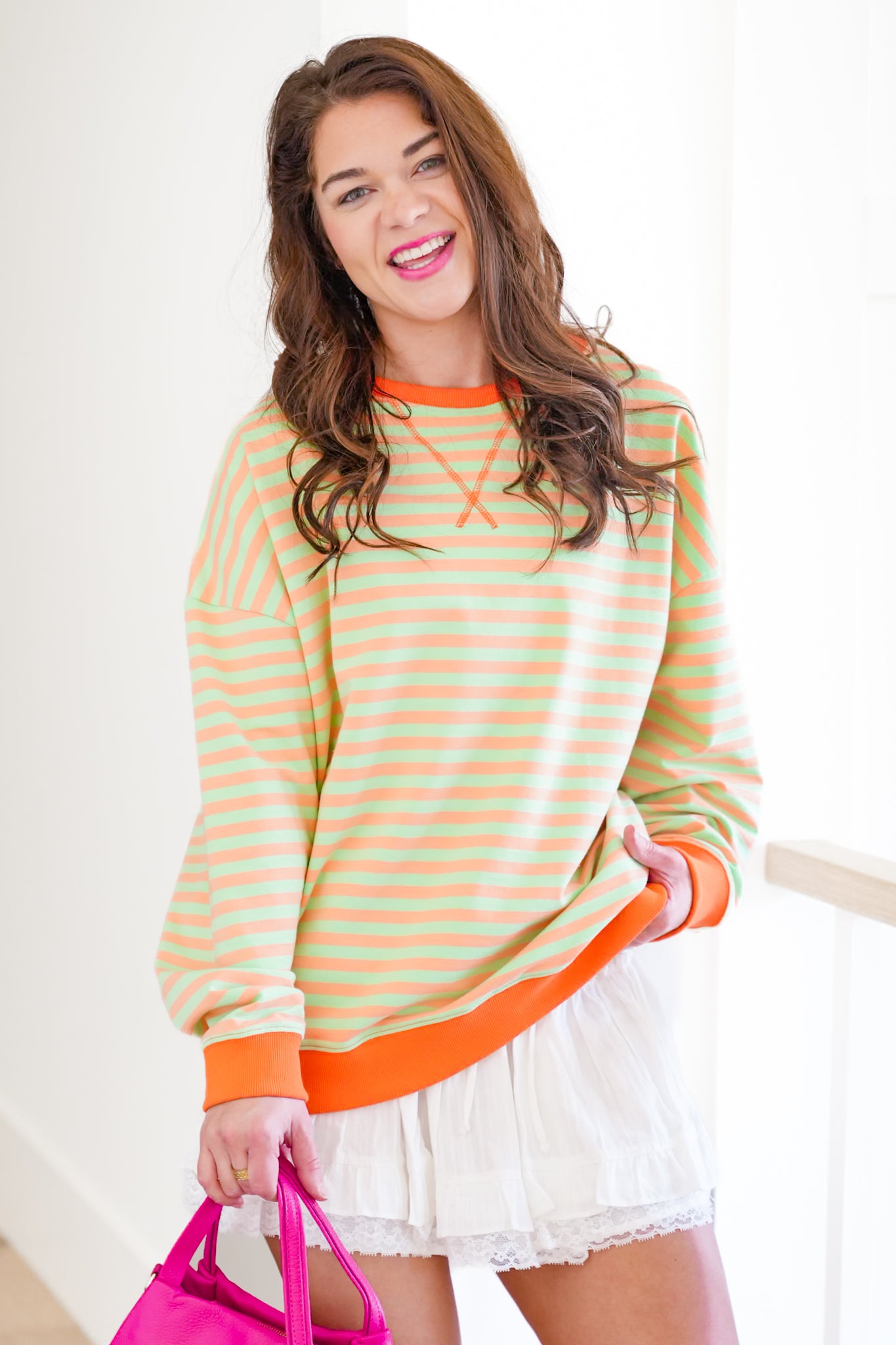 Stripe Long Sleeve Round Neck Pullover Top