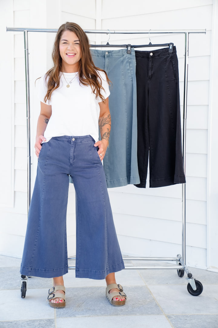 Door Buster! Zenana High Rise Cropped Gaucho Denim Pants