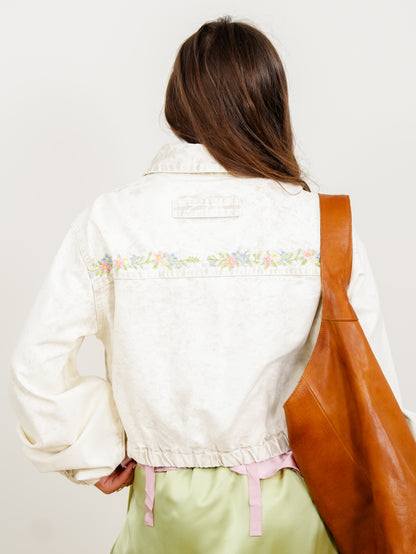 POL Long Sleeve Floral Embroidery Button Down Jacket - Freckled Poppy