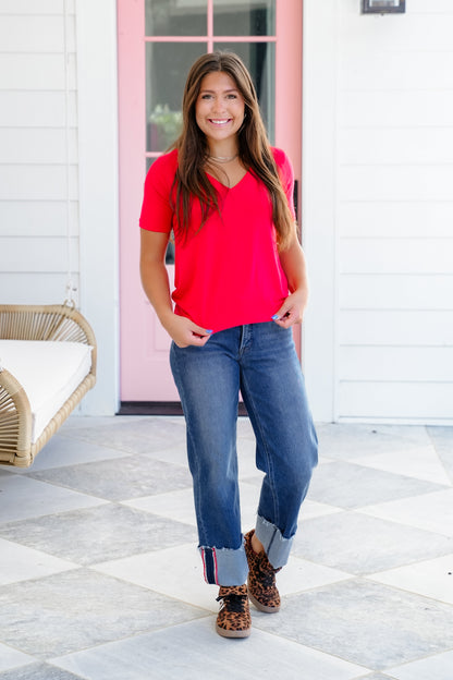 Door Buster! Zenana Short Sleeve V-Neck Top