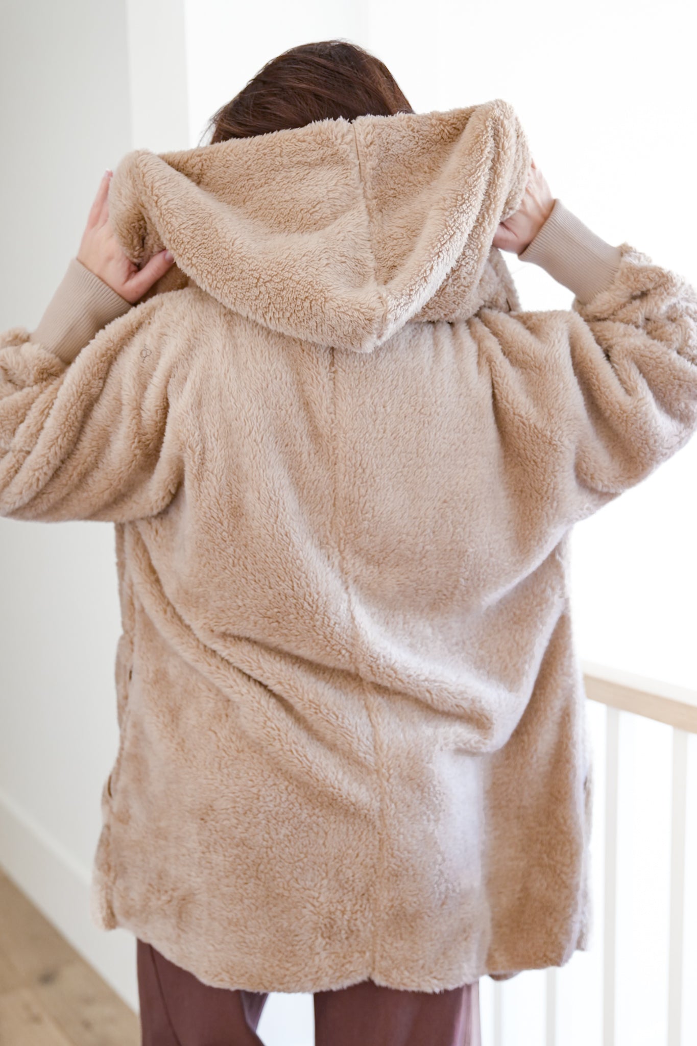 Plush Fleece Long Sleeve Open Front Hooded Jacket