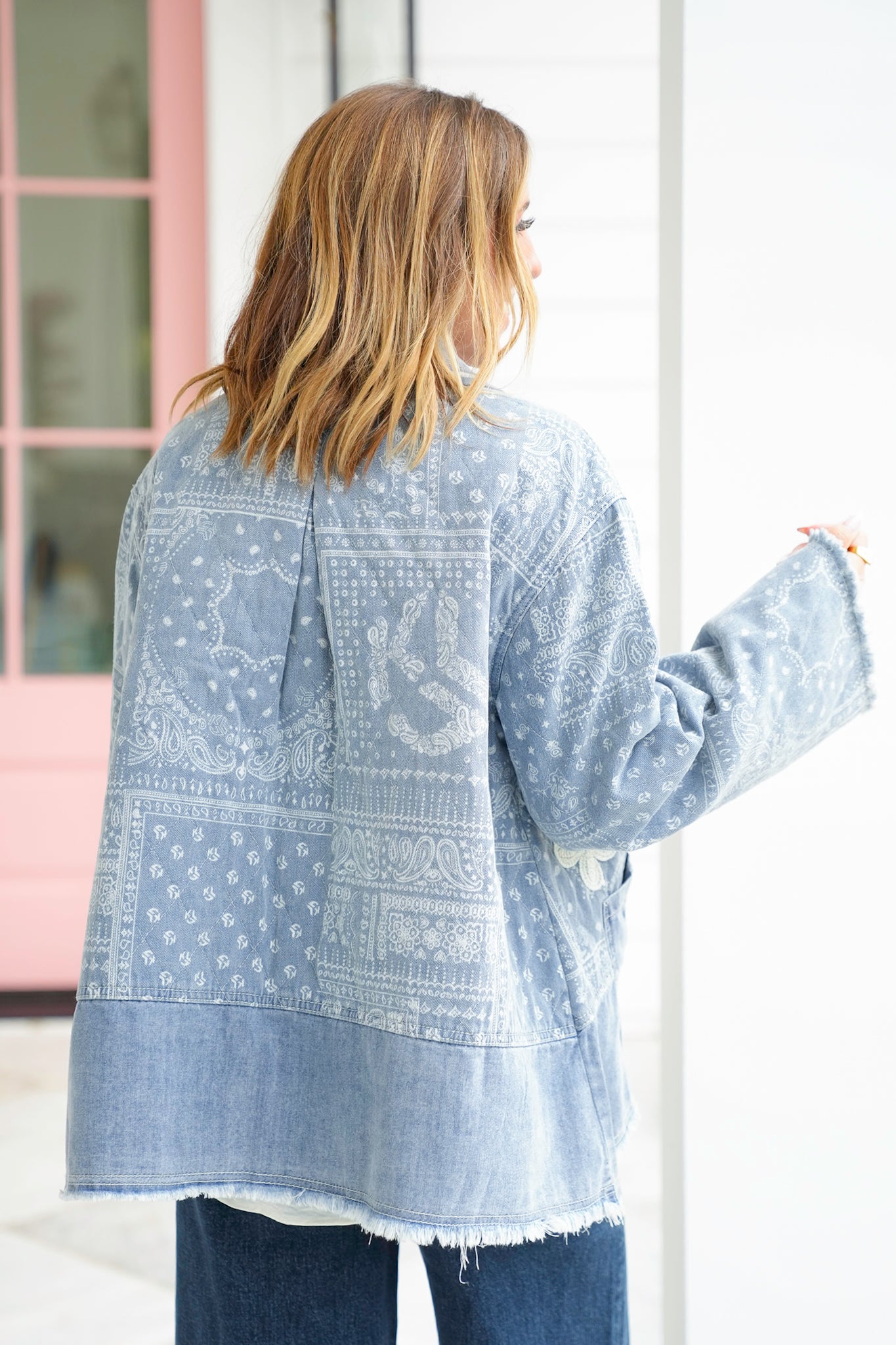 POL Paisley Print Long Sleeve Jacket with Patch Detail