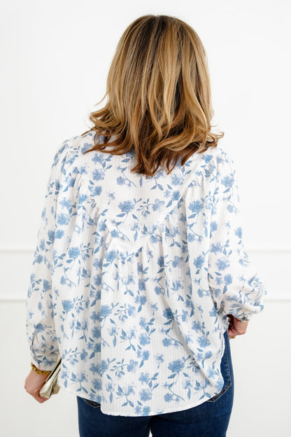 Plus/Reg Floral Print Long Sleeve Button Down Top
