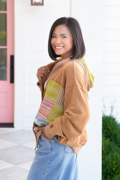 Color Block Long Sleeve Zip Up  Hoodie