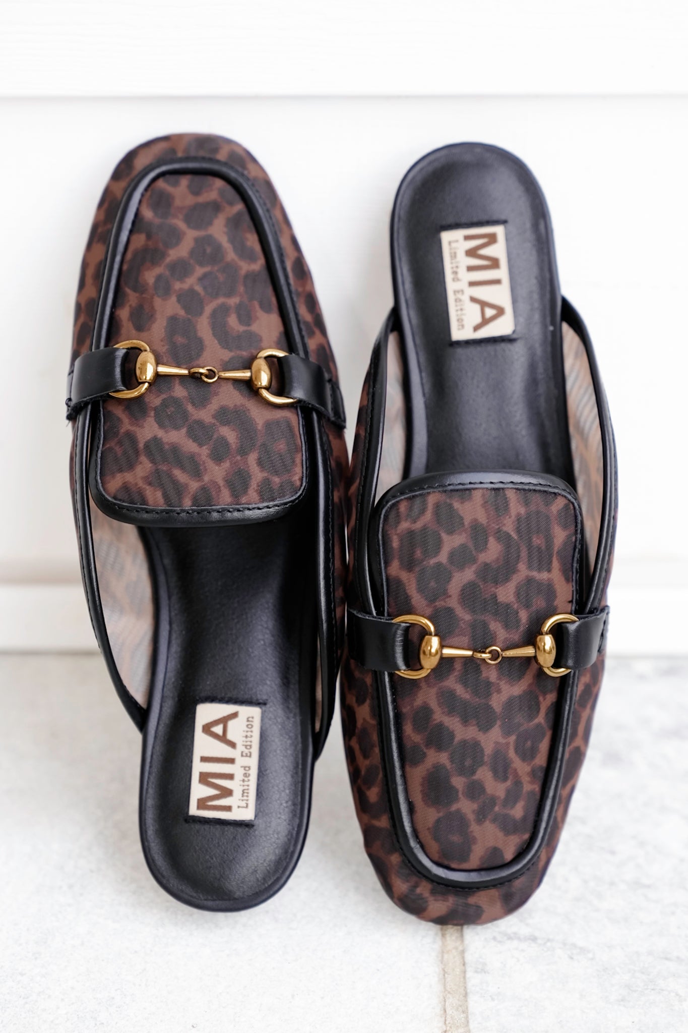 MIA Leopard Mesh Slip On Mule