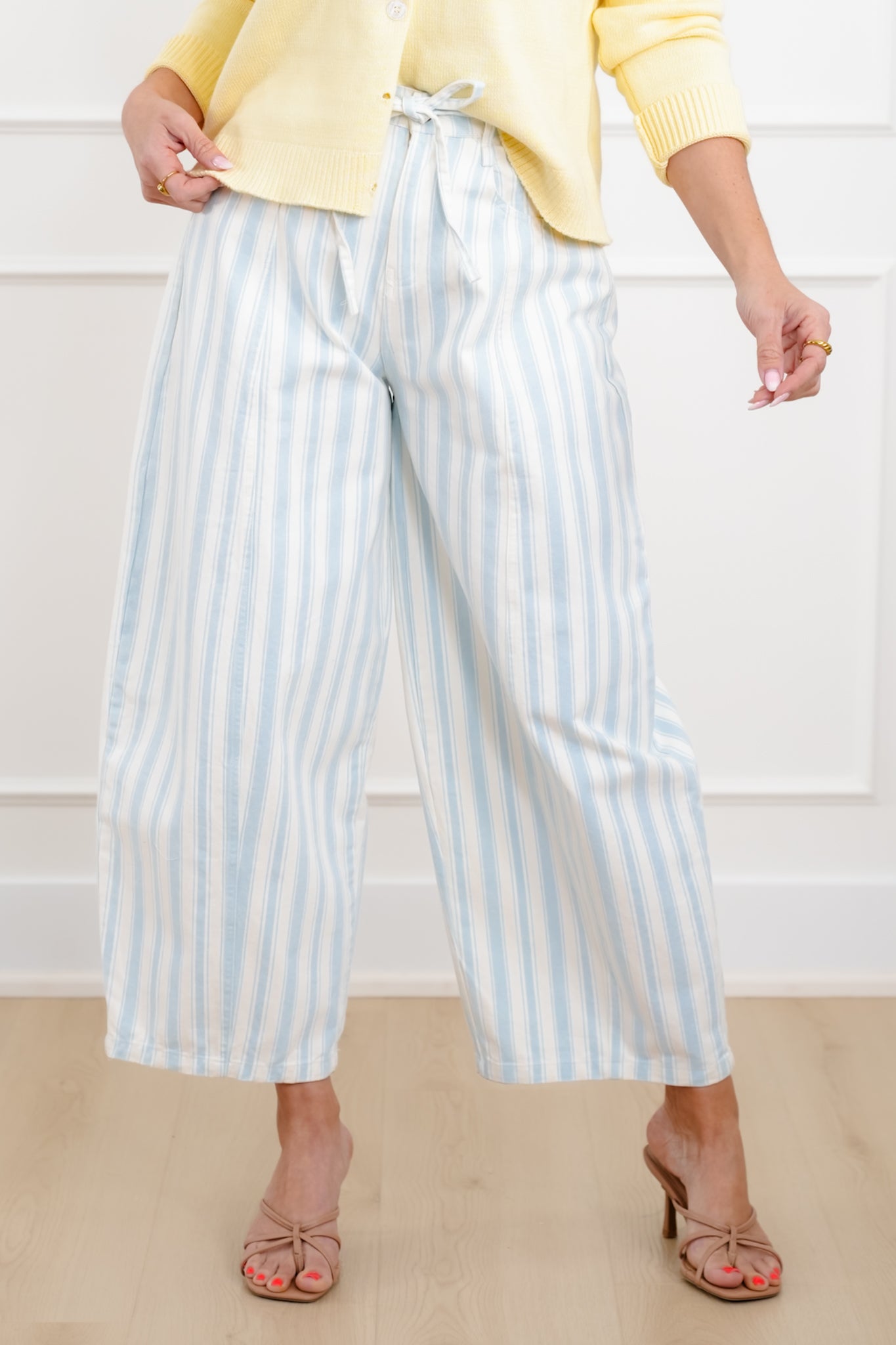 Stripe Twill Wide Leg Pants