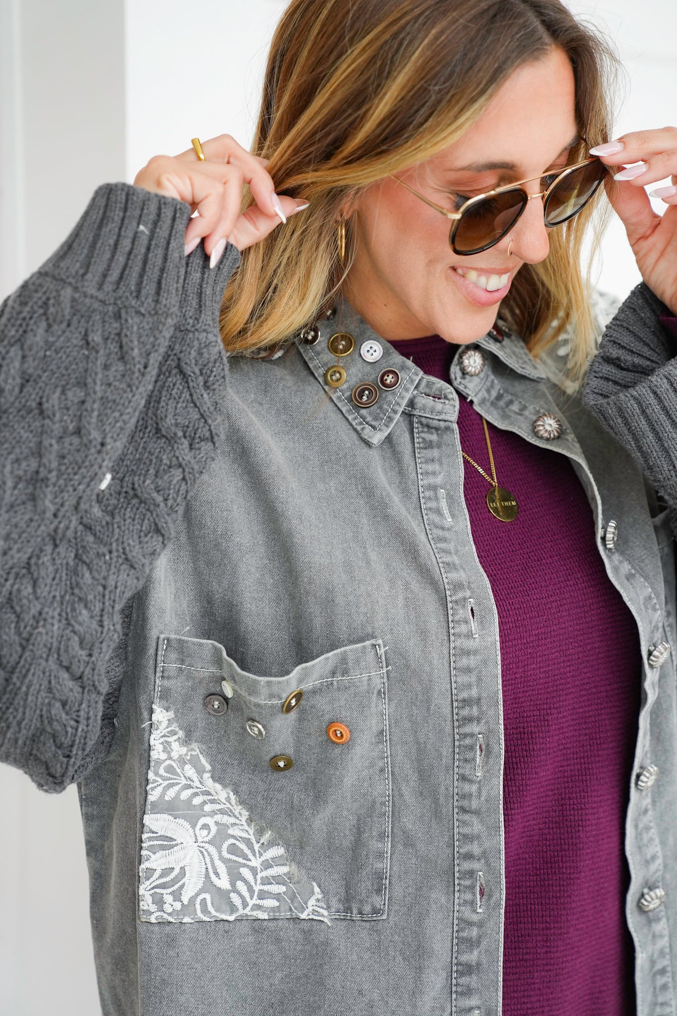 POL Mineral Wash Long Sleeve Button Up Jacket
