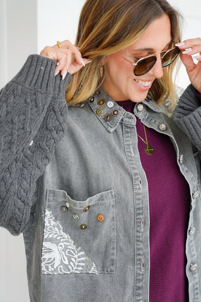 POL Mineral Wash Long Sleeve Button Up Jacket