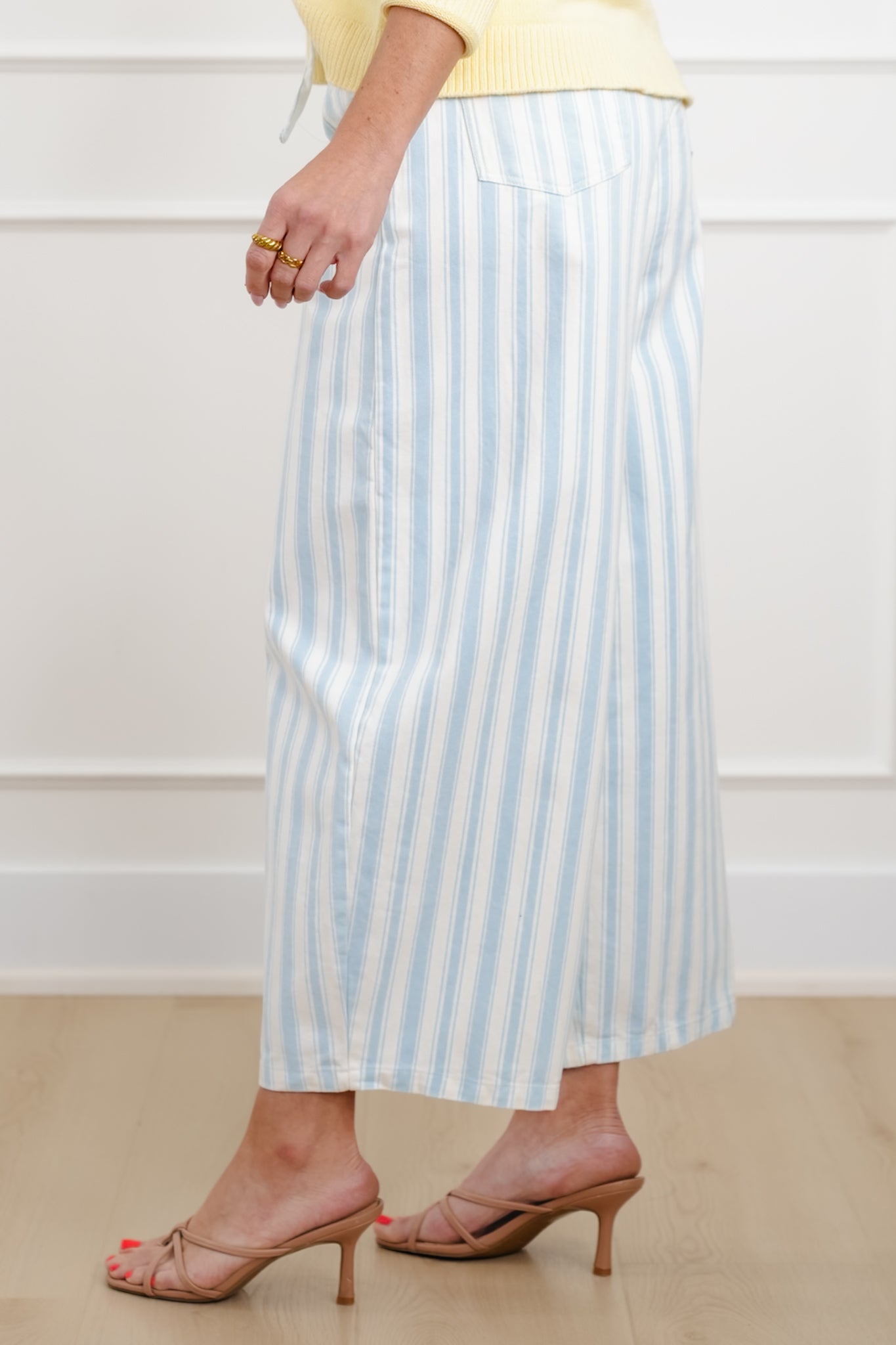 Stripe Twill Wide Leg Pants