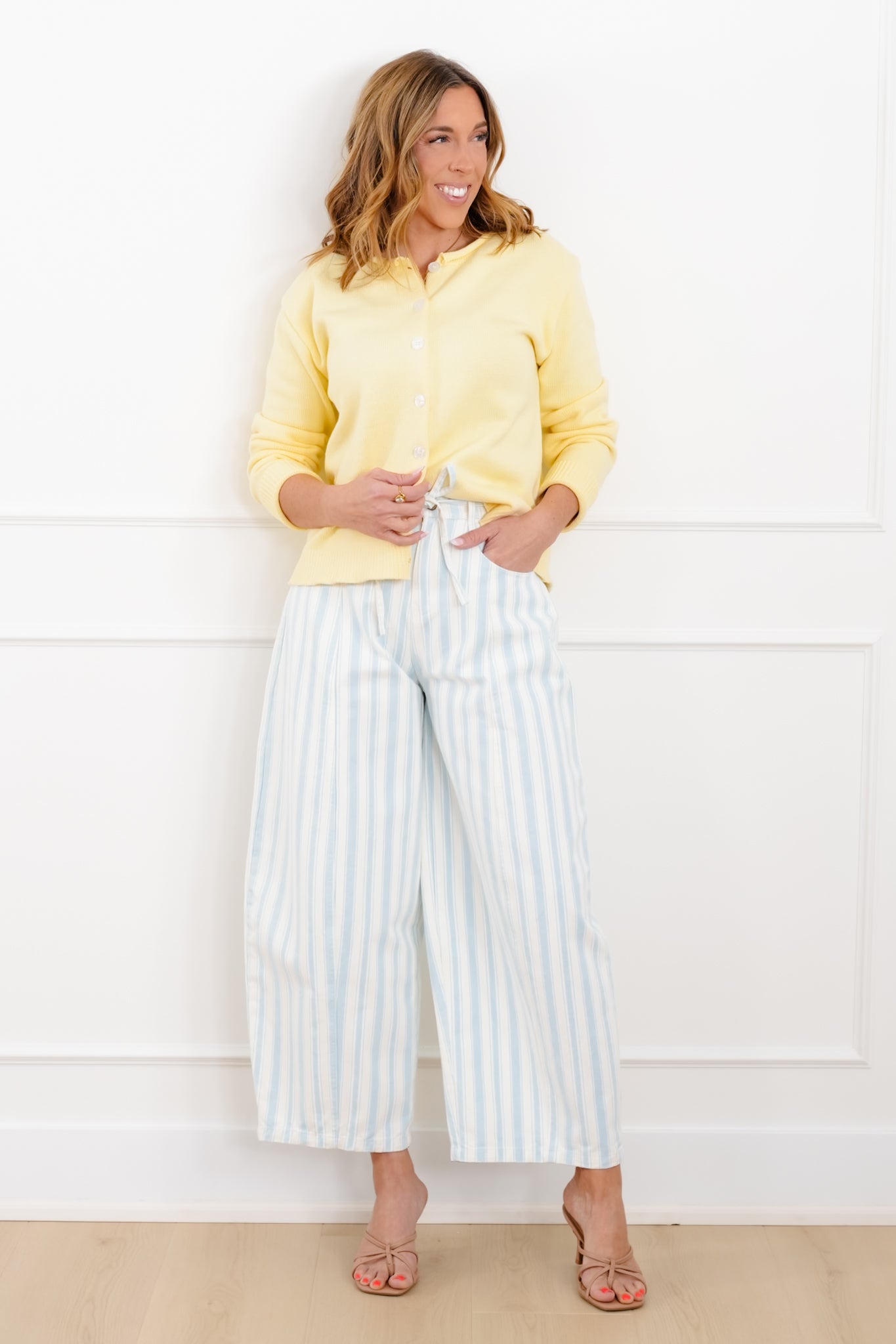 Stripe Twill Wide Leg Pants