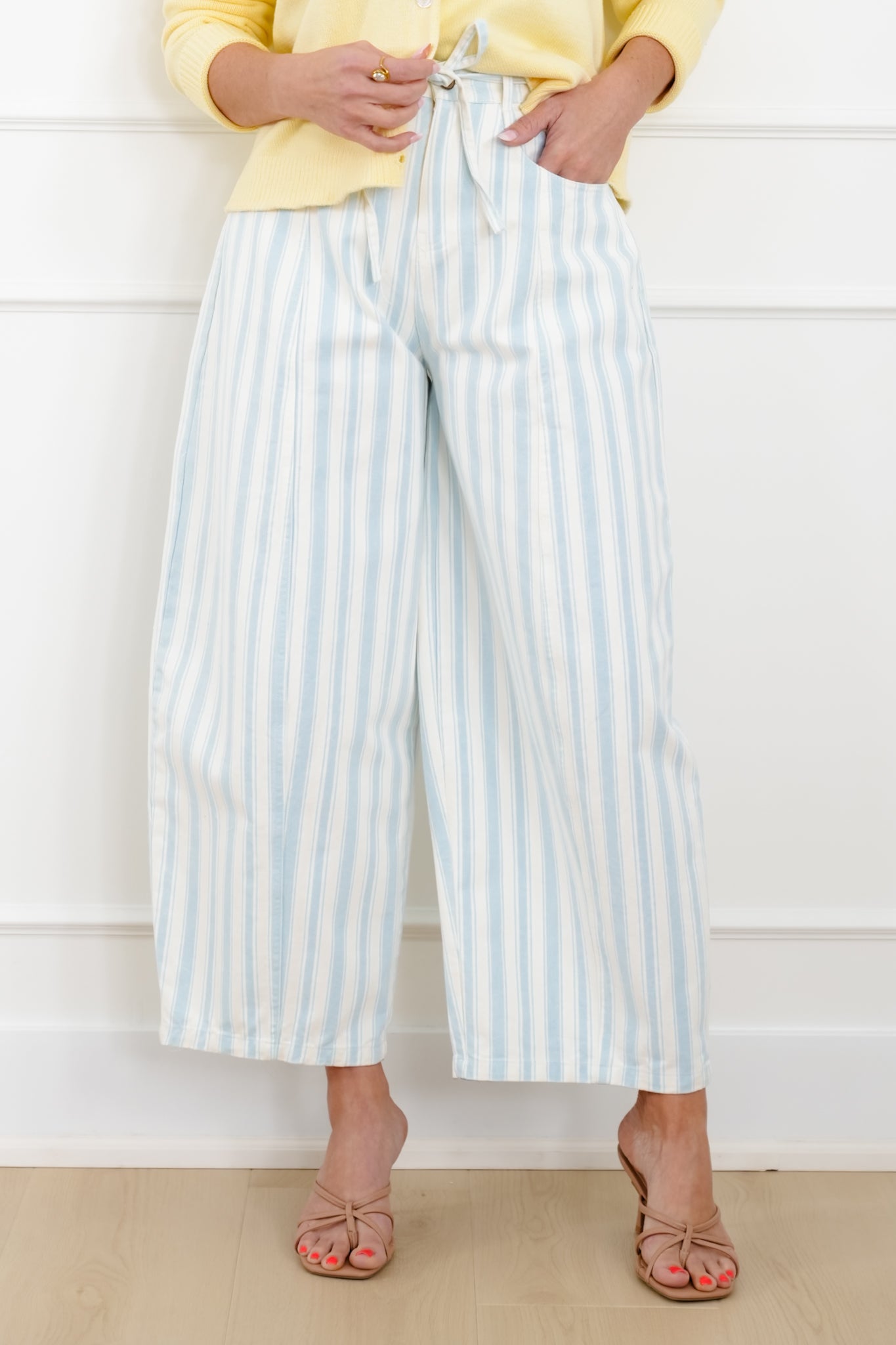 Stripe Twill Wide Leg Pants
