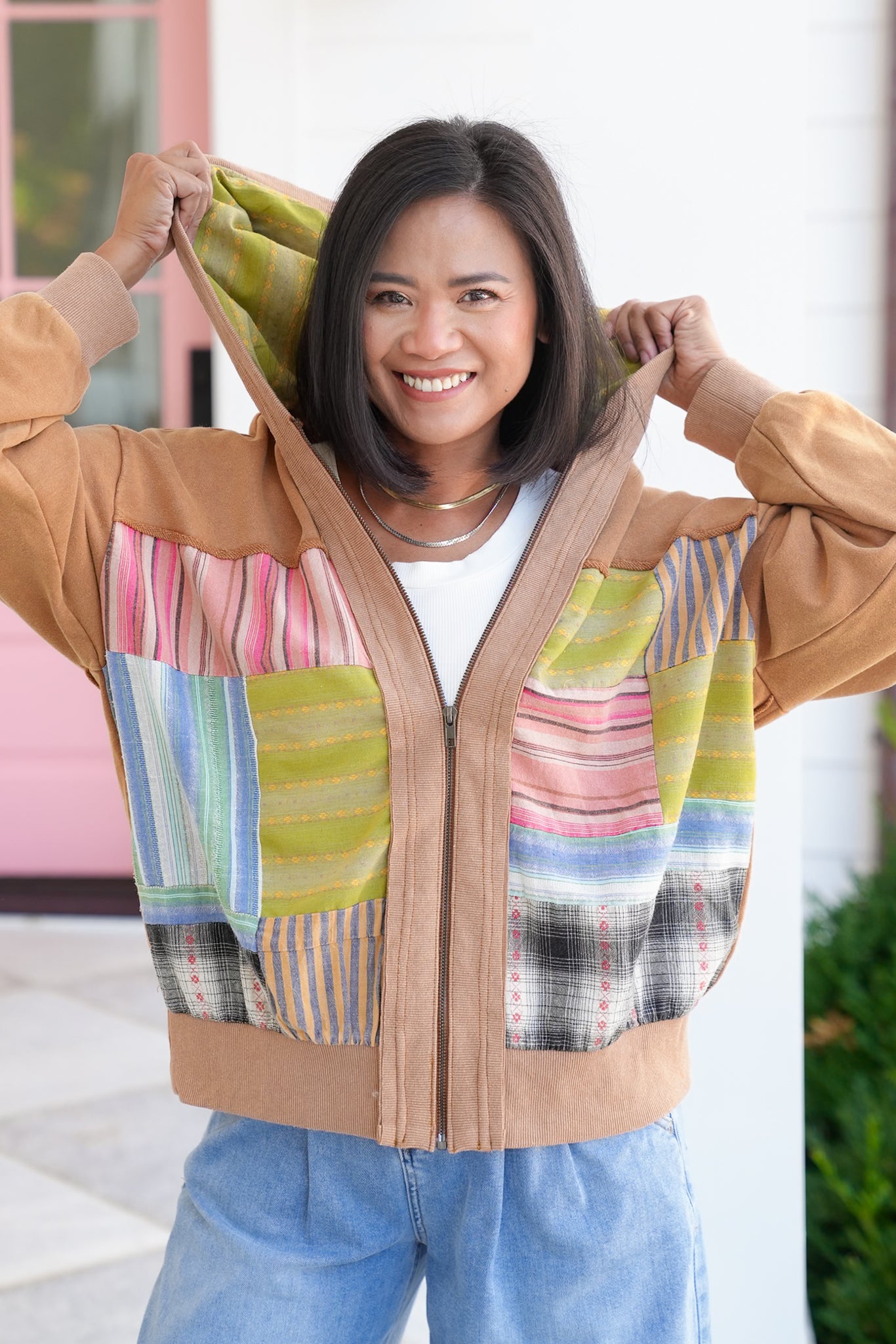 Color Block Long Sleeve Zip Up  Hoodie