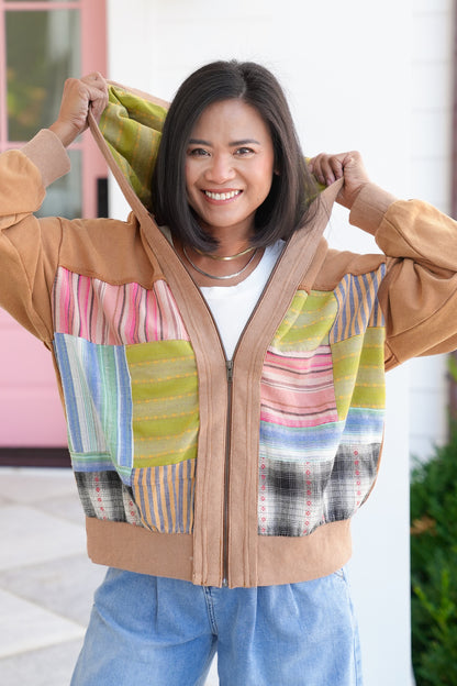 Color Block Long Sleeve Zip Up  Hoodie