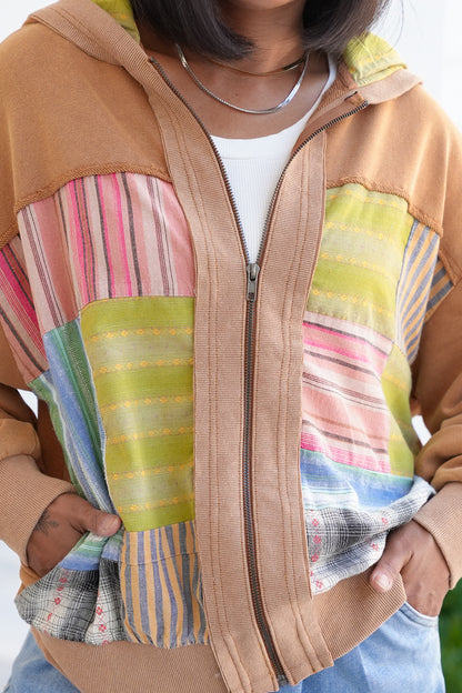 Color Block Long Sleeve Zip Up  Hoodie