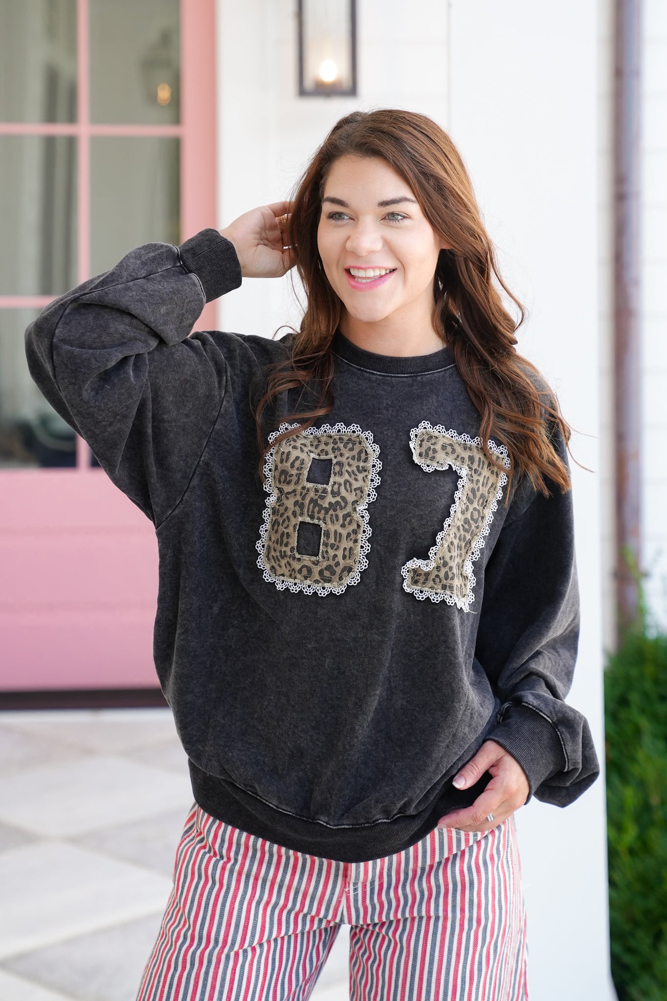 Long Sleeve Pullover with "87" Leopard Patch