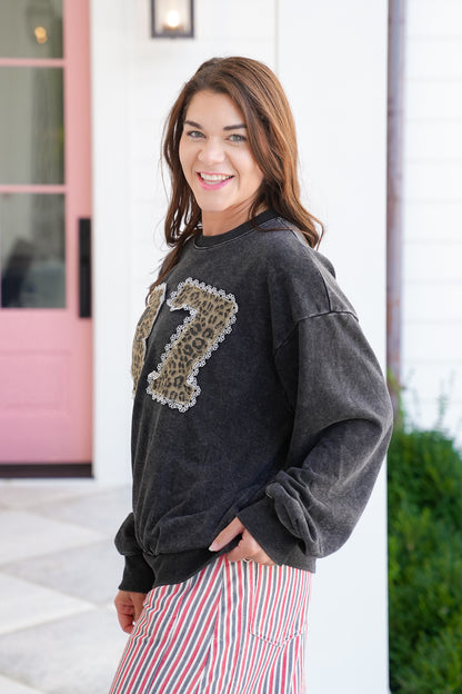 Long Sleeve Pullover with "87" Leopard Patch