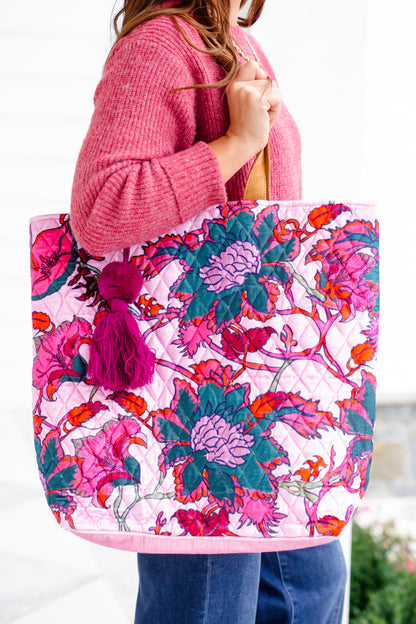 Light Pink & Multicolored Floral Tote
