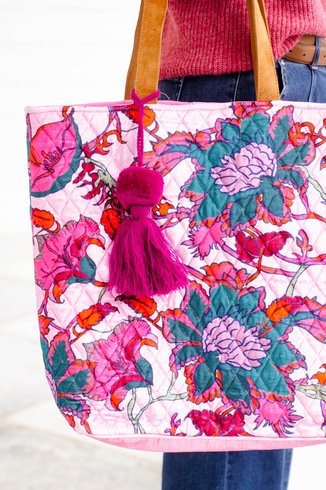 Light Pink & Multicolored Floral Tote