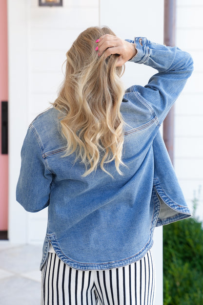 Plus/Reg Judy Blue Medium Wash Button Down Shacket
