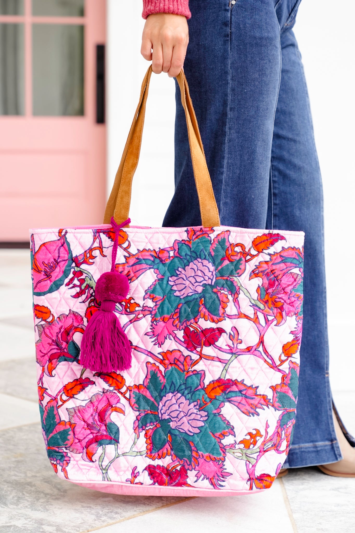 Light Pink & Multicolored Floral Tote