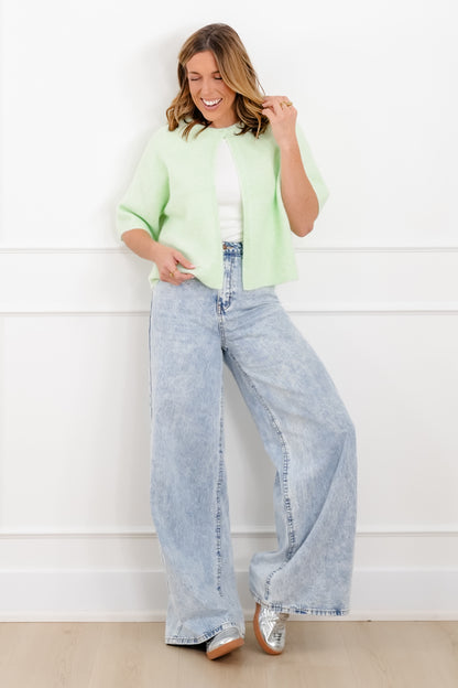 Mint Short Sleeve Single Button Sweater