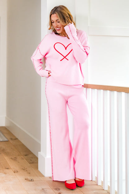 Knit Elastic Waist Pants with Blanket Stitch Trim