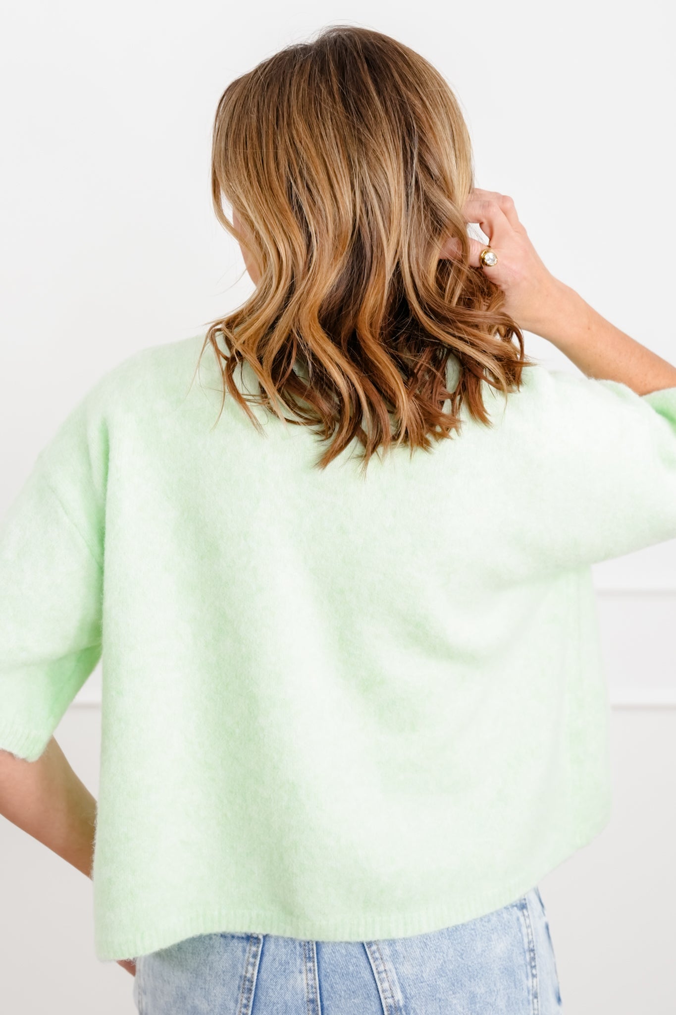 Mint Short Sleeve Single Button Sweater
