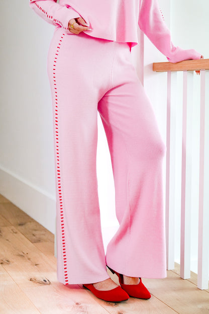 Knit Elastic Waist Pants with Blanket Stitch Trim