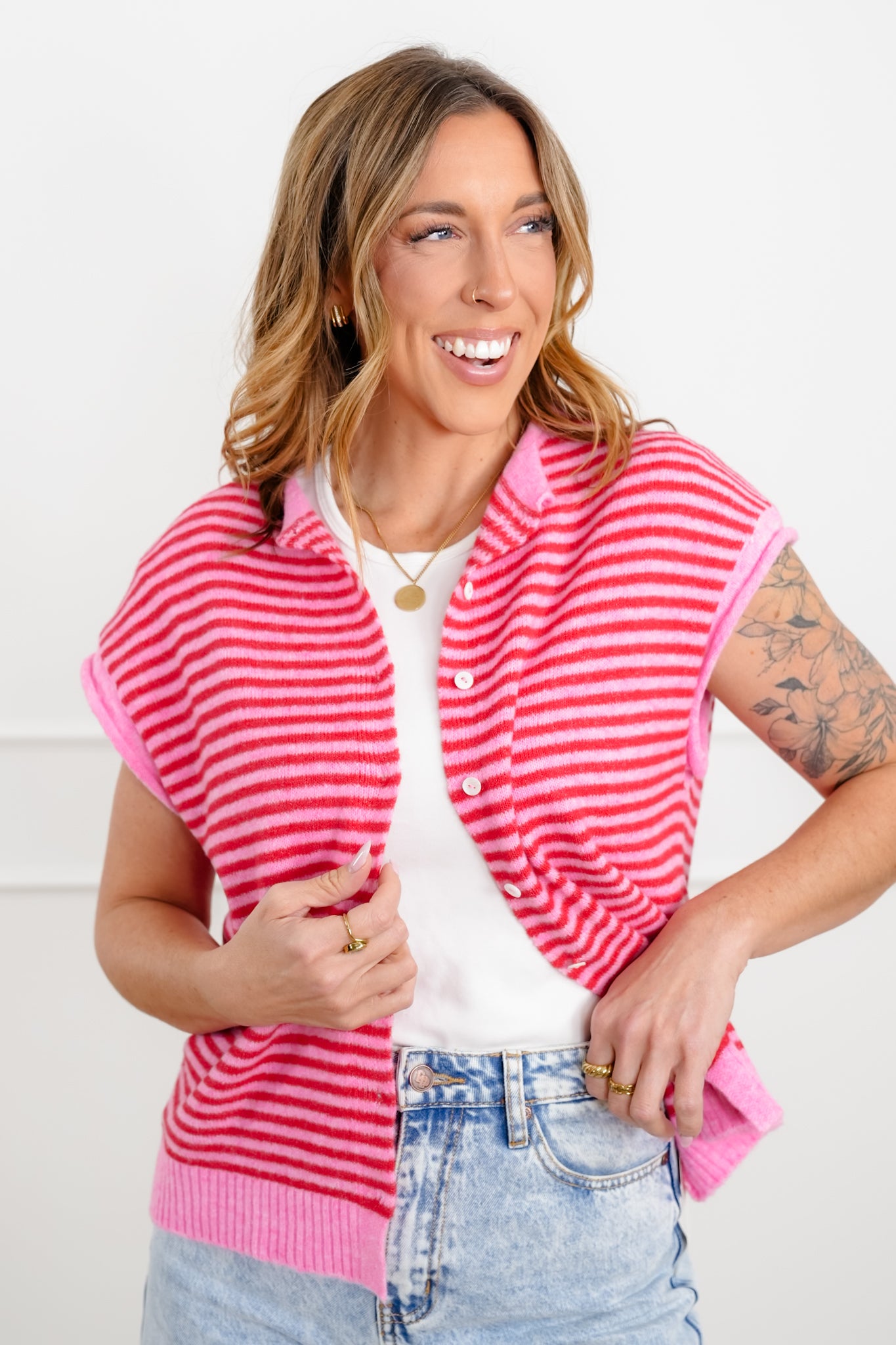 Stripe Button Down Sweater Vest