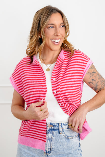 Stripe Button Down Sweater Vest