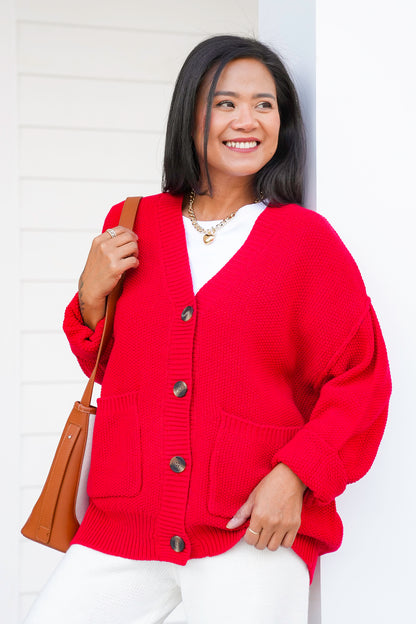 Long Sleeve Button Down Cardigan with Patch Pockets